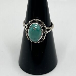 .925 Sterling Silver Sonoran Gold Turquoise Oval Southwestern Style Ring Size 8